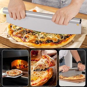 Juego de espátulas para pizza de metal de 12*14 pulgadas con mango de madera plegable, incluye <span class=keywords><strong>pala</strong></span> para voltear pizza, cortador de pizza de aluminio y espátula para servir pasteles - Product Image 6