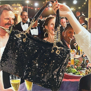Sac fourre-tout décontracté pour femme en sequins scintillants, couleur unie, fermeture éclair, sacs à main de luxe tendance, vente en gros - Product Image 2