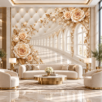 Wallpaper Bunga Mawar 3D Mewah Warna Rose Gold, Mural Kustom untuk Ruang Tamu, Kamar Tidur, Hotel, Salon, Dekorasi Dinding Latar Belakang Pernikahan