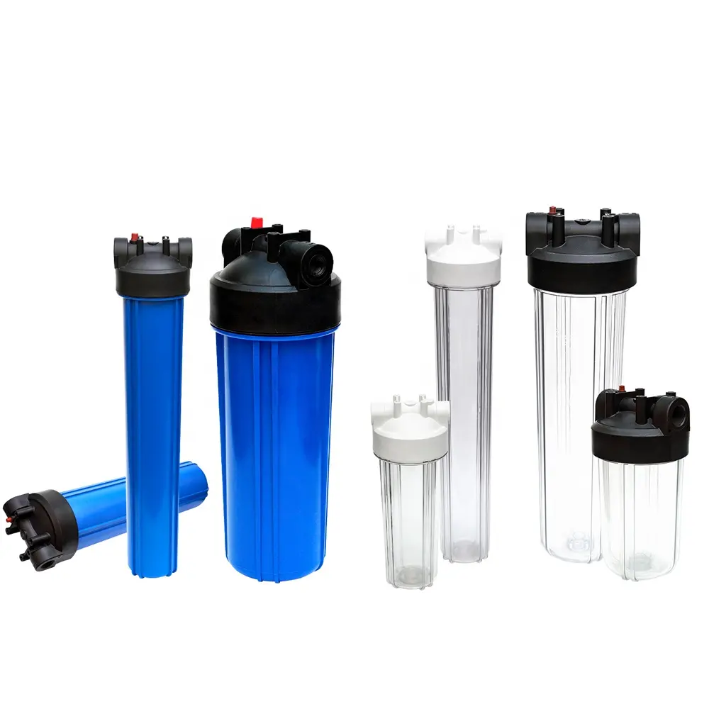 Household Water Filter Cartridge And Housing 10 20 Inch Blue Transparent Clear Housing Cartridge Filter