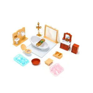 Mini Deluxe Bathroom Plastic Miniatures Furnitures Kits Set For DIY DollHouse Kids Toy Decor Doll Gift for Children