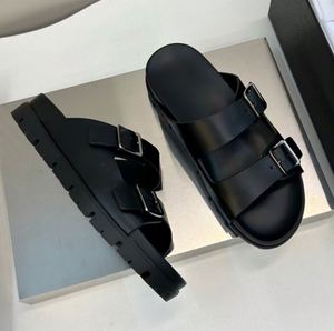 Sandalias de Lujo de Marca Premium con Doble Botón, Diseño Bocken, Suela Negra Brillante y Tacón Plano, Sandalias de Una Sola Tira para el Verano - Product Image 6