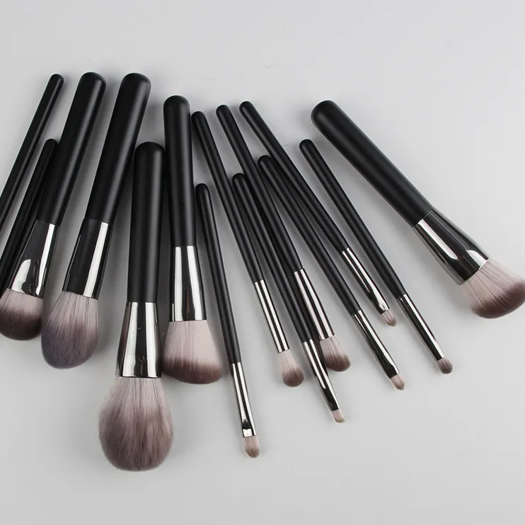 Amazon Best Selling 14 Pcs Black Professional Vegan Hair Eye Shadow Foundation Brush Set Luxury Makeup Brush Set
