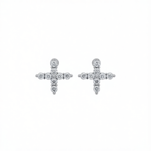 Orecchini a croce bianchi champagne in argento 925 con diamante taglio brillante rotondo, montatura a griffe, gioielli religiosi cristiani da donna - Product Image 1