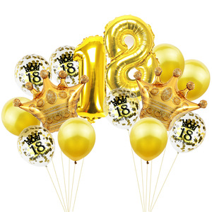 Corona per adulti palloncino di coriandoli di <span class=keywords><strong>un</strong></span> <span class=keywords><strong>anno</strong></span> set di 16 pezzi in oro forniture per decorazioni per feste di <span class=keywords><strong>compleanno</strong></span> coriandoli di paillettes - Product Image 2