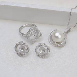 S925 Silver <b>Fine</b> <b>Jewelry</b> <b>Set</b> DIY KITTY Cat Earrings Pendant and Open Ring with Pearls Trendy Accessories 1343 - Product Image 1
