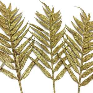 2024, venta al por mayor, decoración de fiesta de Navidad, plantas artificiales personalizadas, simulación de hojas de plástico dorado, hojas de bambú en polvo dorado - Product Image 2