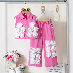 ชุดเซ็ตเสื้อแขนกุดลายดอกไม้สไตล์หรูหราเบาบางสำหรับสาวๆ ฤดูร้อนปี 2026 พร้อมกางเกงขายาวลายปั๊มร้อน - Product Image 1