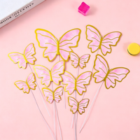 Décoration de gâteau d'anniversaire, insert de pâtisserie, papillon coloré en feuille d'or, drapeau ondulé, modèle DIY populaire sur internet pour table de desserts