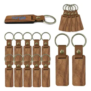 Custom Promotional Gift Personalized Keychain Wood Engraving Logo Wooden Keyring Blank Wood Keychain