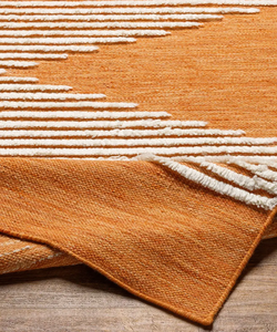 พรมขนสัตว์ธรรมชาติทอมือสีส้มมีดีไซน์เรขาคณิตและลายทางที่โดดเด่นเหมาะสำหรับการตกแต่งห้องนั่งเล่น - Product Image 4