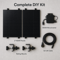 Système solaire de balcon 800W, 2 panneaux solaires en verre 400W, kit prêt à l'emploi pour station d'alimentation domestique au Royaume-Uni, module PV haute efficacité