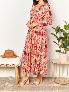 SUZHOU <span class=keywords><strong>VIVA</strong></span> VIXEN Abito lungo da donna con stampa floreale, scollo a V profondo, maniche lunghe a sbuffo, vita impero, balze a strati, traspirante - Product Image 2
