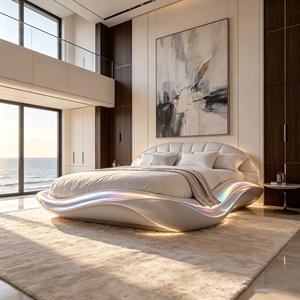 Letto a Forma di Onda Bianco con Luce LED Cambia Colore, Letto di Design Moderno per Camera da Letto di Lusso e Villa - Product Image 5