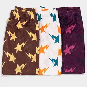 Nuovo produttore di pantaloncini in rete da 5 pollici di design pantaloncini in rete da basket neri personalizzati Streetwear pesanti