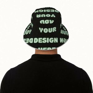 Customizable Denim Bucket Hat Wide Brim Breathable Sun Protection Cartoon <b>Leaf</b>/Plaid Pattern for Men Women's Fishing Adventures - Product Image 5