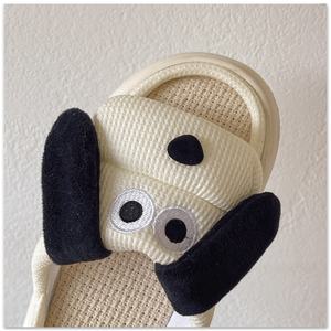 Mignon <span class=keywords><strong>chien</strong></span> à grandes oreilles pantoufles en lin à semelle souple dames maison dessin animé quatre saisons pantoufles de sol intérieur avec sensation d'excréments - Product Image 5