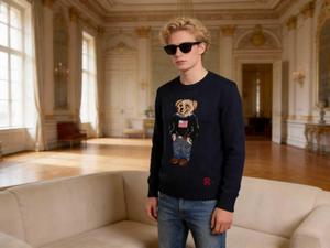 <strong>Mens</strong> Stylish US Flag Teddy Bear Knit <strong>Sweater</strong> <strong>Crew</strong> <strong>Neck</strong> Long Sleeve for Casual Outings - Product Image 4