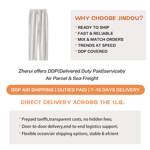 Pantalon de survêtement pour homme avec logo personnalisé, cordon de serrage, poches latérales, taille mi-haute élastique, coupe décontractée ample, jambe large, en tissu peigné - Product Image 3