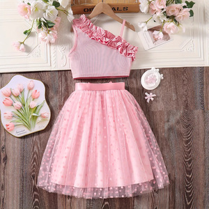 2025 Offre Spéciale mode enfants <span class=keywords><strong>vêtements</strong></span> ensemble de haute qualité enfants princesse Style jupe ensemble sans manches chemise avec jupe deux pièces ensemble - Product Image 2
