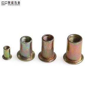 Düz Başlı Tırtıllı Perçin Somunu 6-32 8-32 1/4 5/16 <span class=keywords><strong>3</strong></span>/8 1/2 UNC Dişli Karbon Çelik Renkli Çinko Kaplama Düz Başlı Perçin Somunu - Product Image 5