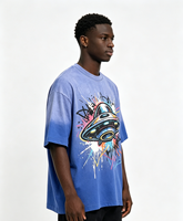 T-shirt personnalisé imprimé Kornit 100% coton, écologique, épais, effet vintage, délavé soleil, effet sali, streetwear, motif UFO éclaboussures