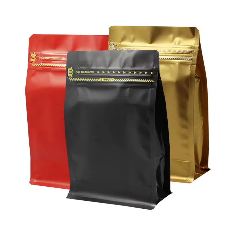 कस्टम फ्लैट नीचे कॉफी बैग कॉफी पैकेजिंग बैग के लिए आठ पक्ष सील एल्यूमीनियम पन्नी बैग