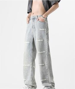 Cina all'ingrosso stile Hip Hop <span class=keywords><strong>Jeans</strong></span> pantaloni <span class=keywords><strong>lunghi</strong></span> <span class=keywords><strong>larghi</strong></span> con lettere ricamate Design traspirante - Product Image 2