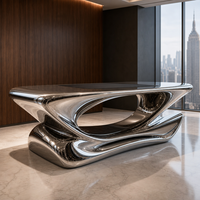 Bureau moderne en acier inoxydable 304, forme de bureau, forgé à la main, poli miroir, luxe personnalisé, bureau d'hôtel