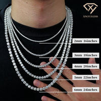Collier Tennis de Luxe pour Hommes et Femmes, Style Hip-hop, en Argent 925 Plaqué Rhodium, avec Moissanite Certifiée VVS GRA, Taille Brillant 2-6mm, Longueur 16-24 pouces
