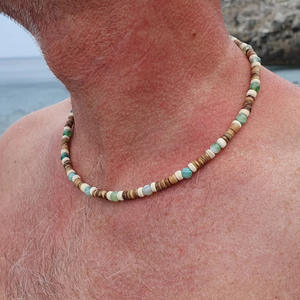 Collar bohemio de cuentas de concha de Coco para hombre, gargantilla de playa ajustable con cuentas de ojo de tigre para fiesta, surfista hawaiano - Product Image 6