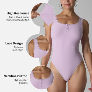 SK1266 dantel Bodysuit seksi kare boyun Bodysuit süper yumuşak rahat bale açık aşınma Fitness giysileri kadınlar için - Product Image 6