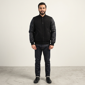 Custom Manufacturer High Quality <b>Winter</b> <b>Leather</b> Embroidery Canvas Sleeves Stand Collar Front Logo Letterman Varsity <b>Jacket</b> - Product Image 1
