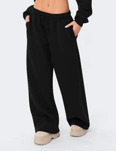 Heavyweight Cotton Custom Logo Women's Fleece Lined Sweatpants Wide Leg Baggy <strong>Pants</strong> Women Jogger <strong>Pants</strong> &amp; Trousers - Product Image 1