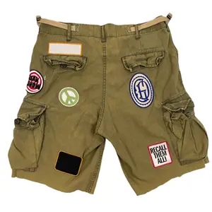 Hl Fabrikant Groothandel Baggy Cargo Jean Denim Shorts Mannen Custom Patchwork Borduurwerk Utility Zakken Raw Zoom Shorts