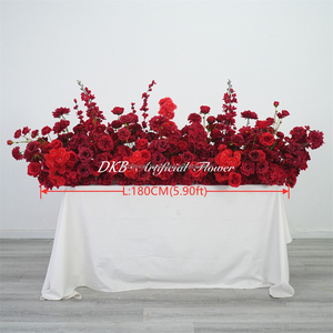 DKB Factory Wholesale Red Rose Wedding Table flower Custom Background Artificial Flower Runner Party Centerpiece - Product Image 2
