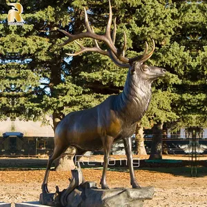 Grande animal escultura vida tamanho fundido bronze jardim cervos estátua para venda