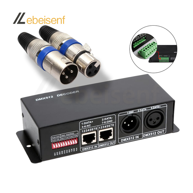DMX512 Decoder DMX512/1990 to LED PWM RGBW 4 Channel Dimming Signal Converter 32A JR45 Network Port Encoding Switch XLR Plug DMX