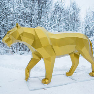 Decoración al aire libre espejo pulido superficie geométrica tamaño natural estatua de tigre de acero inoxidable - Product Image 3