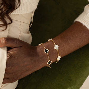 SPJ <span class=keywords><strong>Bracciale</strong></span> <span class=keywords><strong>Portafortuna</strong></span> con Quadrifoglio in Argento S925 di Alta Qualità Placcato Oro 14K Antiallergico con Zirconi per <span class=keywords><strong>Donna</strong></span> - Product Image 2