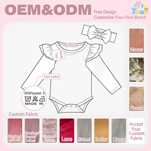 Conjunto de Body de Manga Larga con Volantes en <span class=keywords><strong>los</strong></span> Hombros y Diadema con Lazo, Traje Infantil Personalizado de Color Sólido para Regalo de Baby Shower o Uso Diario en Casa - Product Image 2