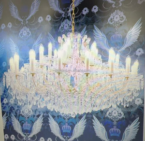 Lustre LED suspendu Maria Theresa de 200 cm de large, en cristal doré, style bougie, blanc chaud 2700K, garantie 4 ans, pour plafond bas, hôtel - Product Image 6