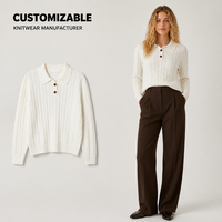 Pull en tricot épais à col boutonné en viscose et acrylique, style français, pour femme, style coréen, OEM, pour l'automne
