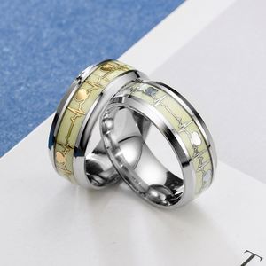 Fashion Stainless Steel Luminous Finger <b>Ring</b> for Women Men Glowing in Dark Heart <b>Couple</b> Wedding Bands Jewelry Gift Accessories - Product Image 4