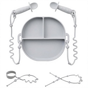 Bol d'alimentation pour bébé en silicone avec poignées, sans BPA, 0-12 mois, plateau divisé de couleur unie pour nourrissons - Product Image 3
