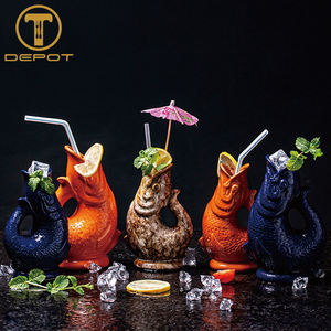 Taza <span class=keywords><strong>Tiki</strong></span> tallada personalizada con forma de pez, jarrón de cerámica para glúteos, jarra, Taza de cerámica - Product Image 1