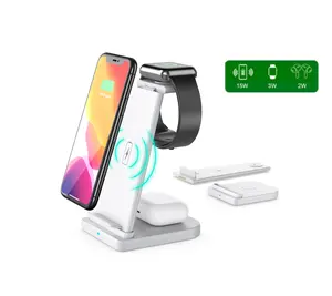 15W Multi Fast Charger Stand 3 In 1 Qi Wireless Charger Holder For Phone Earphone Iwatch Portable Charger Foldable Design
