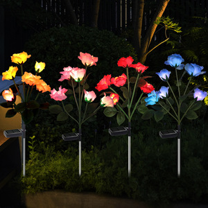 Solar <b>Rose</b> Flower <b>Lights</b> 6 Heads LED Waterproof Garden Pathway Outdoor Decorative Solar Powered Stake Lamp - Product Image 1