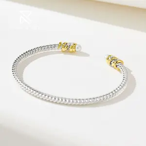 Rochime gelang terbuka putar wanita, perhiasan gelang perak murni 925 Vintage