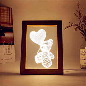 Marco de fotos de madera acrílica 3d para dormitorio, iluminación nocturna, <span class=keywords><strong>luz</strong></span> de <span class=keywords><strong>la</strong></span> noche, regalo personalizado, ilusión USB, bonito patrón de animales - Product Image 2